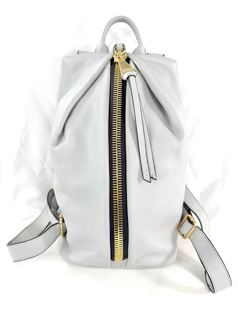Aimee Kestenberg Tamitha Light Gray Leather Medium Backpack Brass Vertical Zip